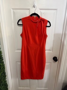 Calvin Klein Bright Red Sleeveless Tie-Neck Midi Dress